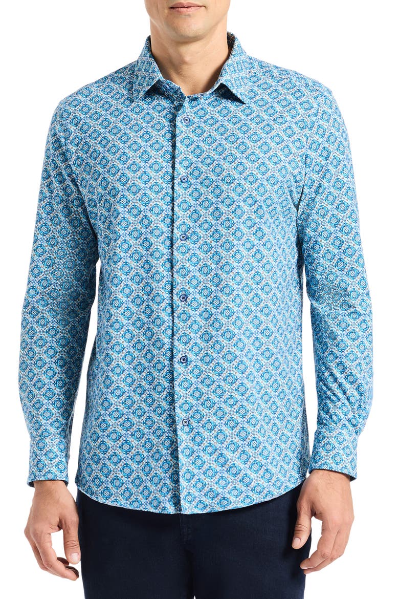 Baylor Stretch Cotton Button-Up Shirt, Main, color, BLUE MULTI