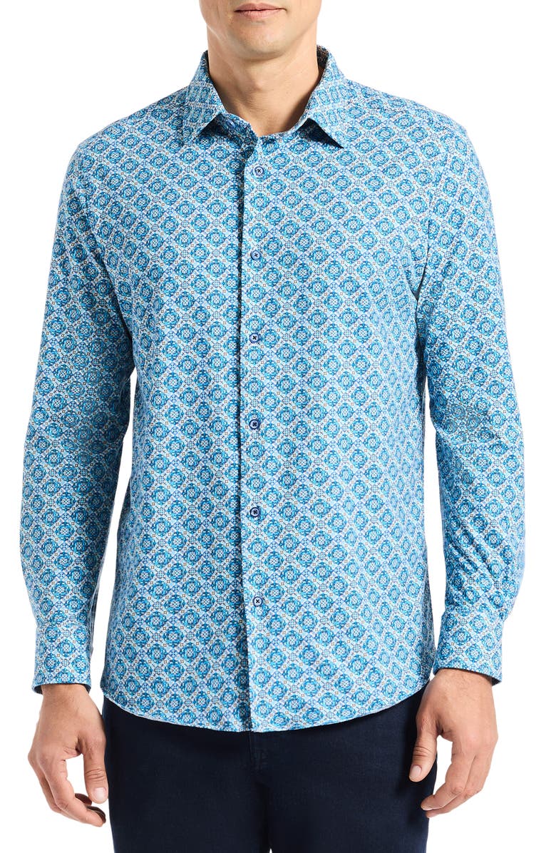Robert Graham Baylor Stretch Cotton Button-Up Shirt, Main, color, Blue Multi