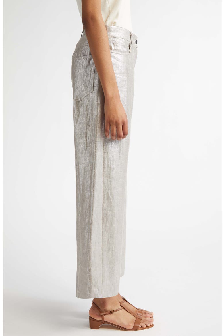 Malika Metallic Coated Linen Wide Leg Pants, Alternate, color, SILVER