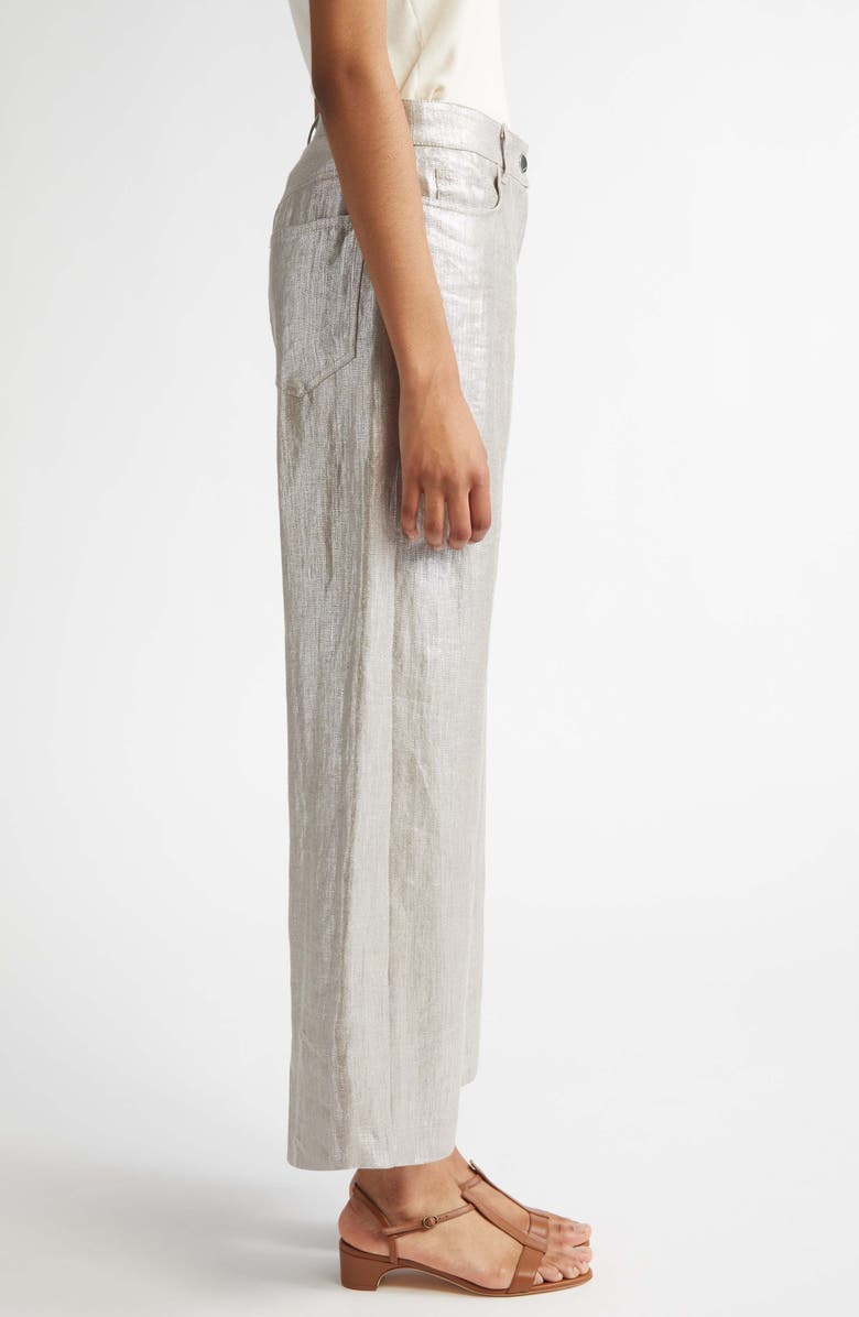 Max Mara Malika Metallic Coated Linen Wide Leg Pants, Alternate, color, Silver