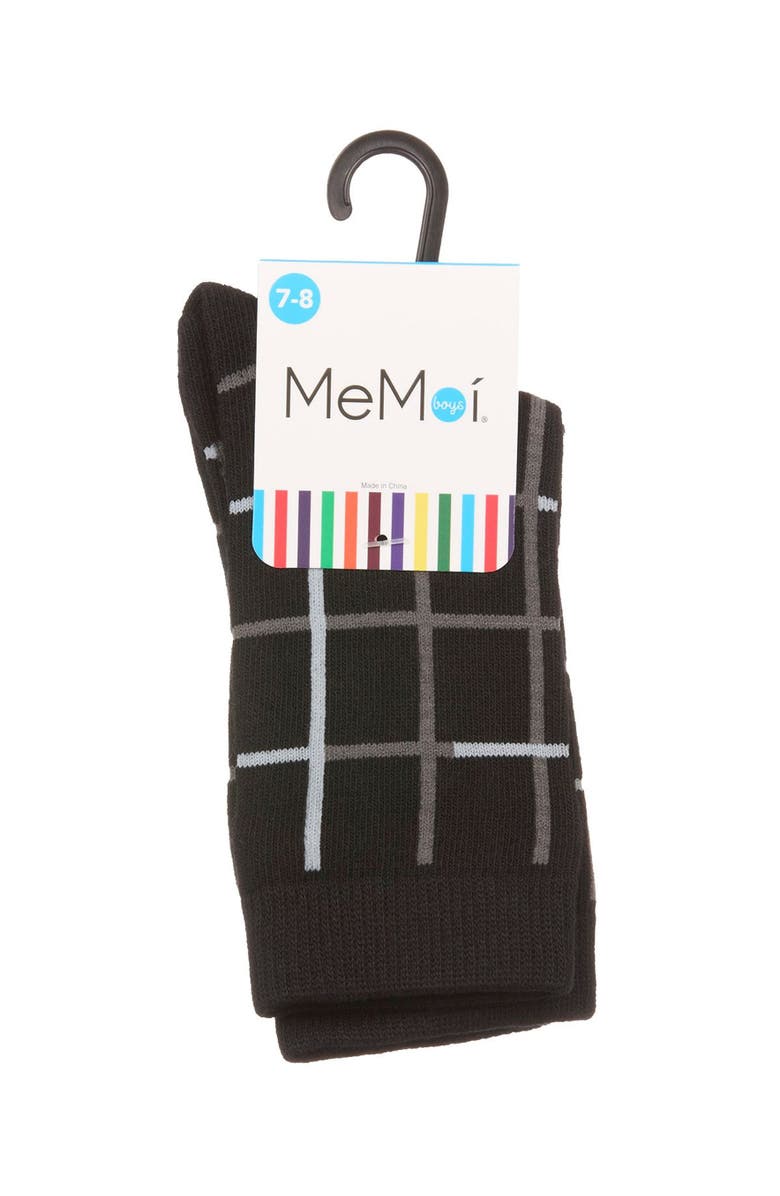 MeMoi Windowpane Plaid Crew Sock, Alternate, color, Black