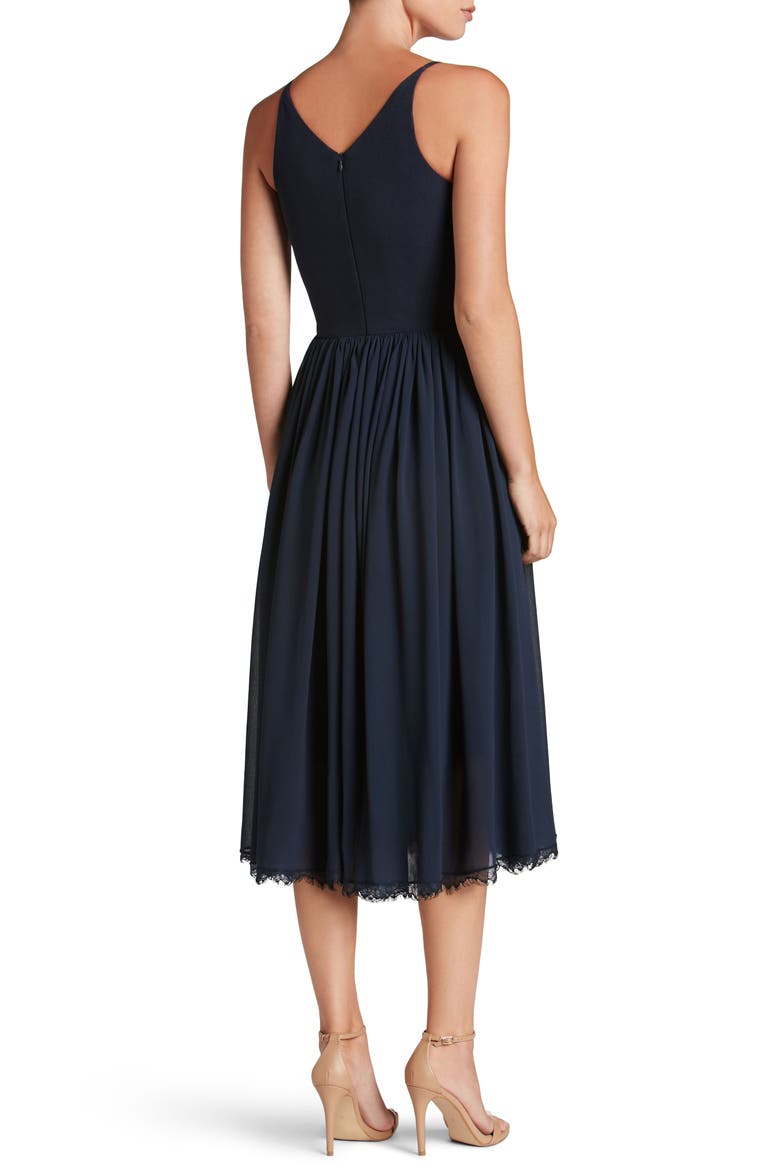 Alicia Mixed Media Midi Dress, Alternate, color, MIDNIGHT