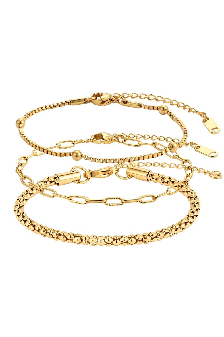 3-Piece Tarnish Resistant Chain Bracelet Set, Main, color, GOLD