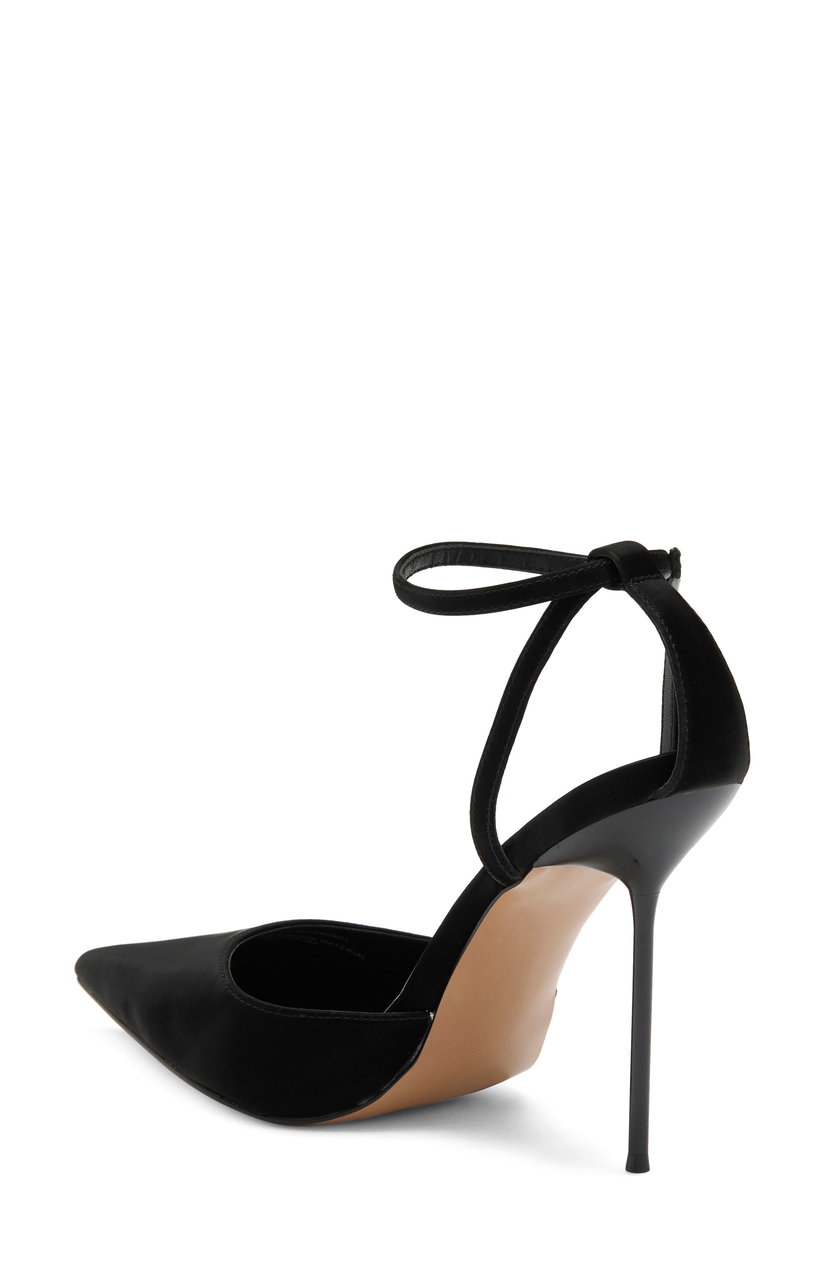 Morrie Pointed Toe Ankle Strap Pump, Alternate, color, BLACK TECHNO SATIN