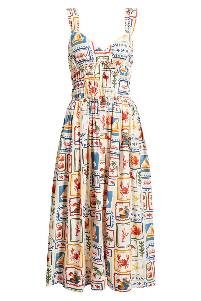 Postcard Print Cotton Midi Dress, Alternate, color, BEIGE MULTI