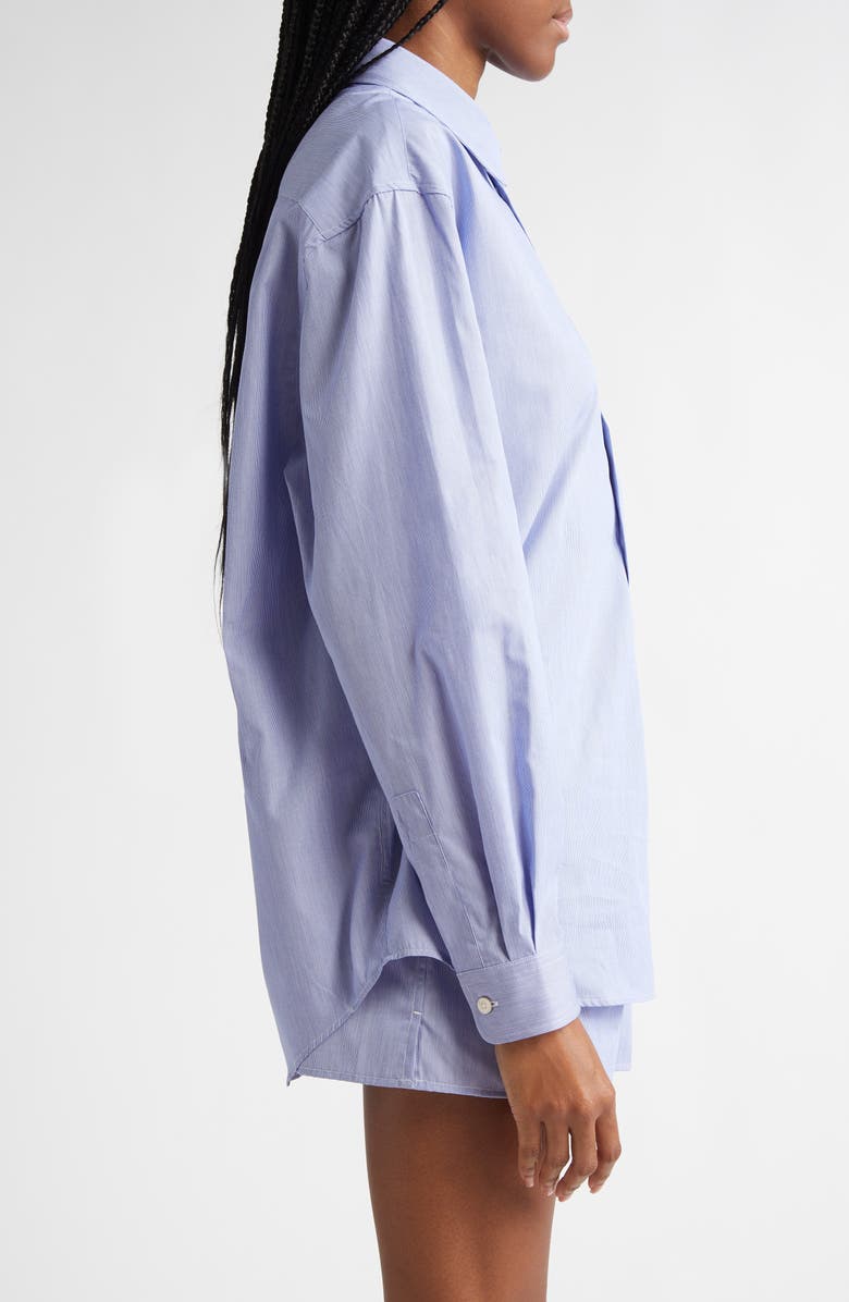 Sporty & Rich Yankees Serif Cotton Oversize Button-Up Shirt, Alternate, color, 