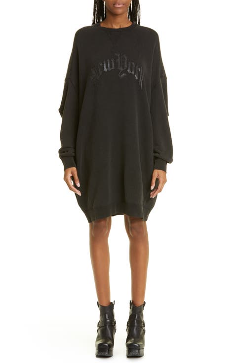 Gender Inclusive Grunge Blackout Logo Graphic Sweatshirt Dress