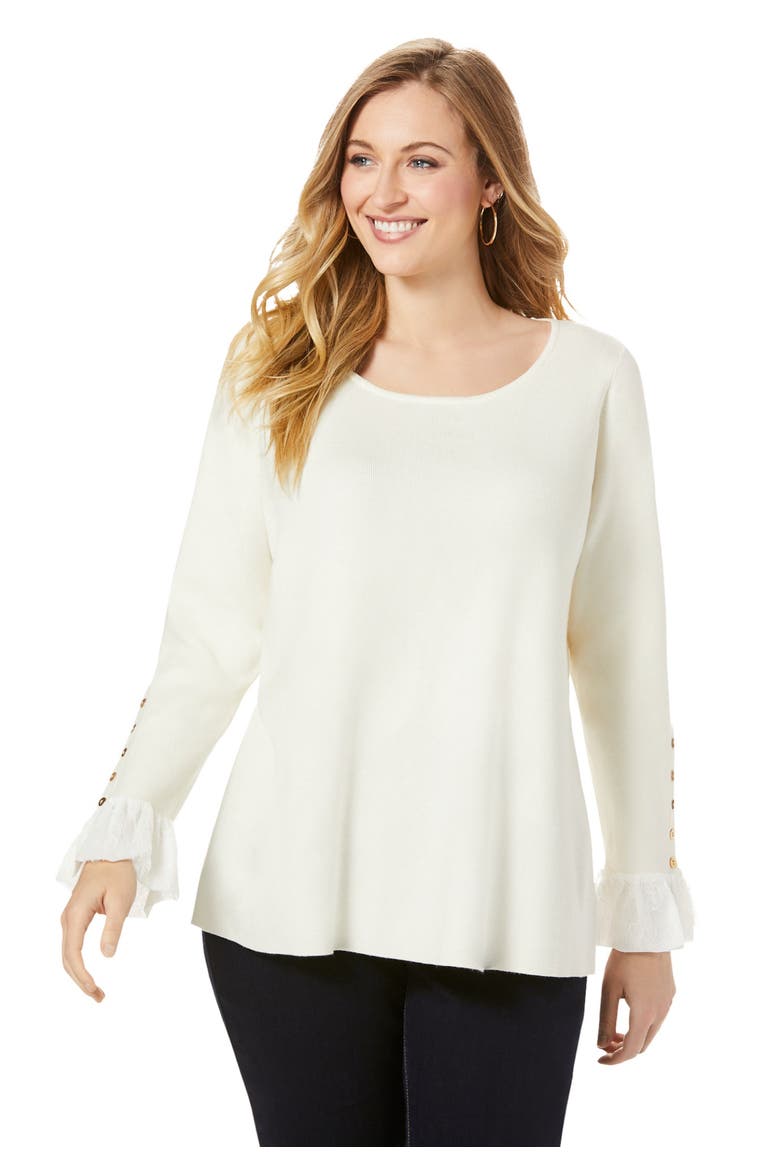 Lace Cuff Pullover, Main, color, IVORY