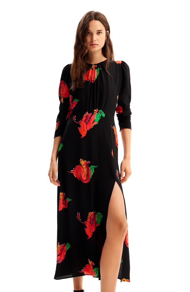 Desigual Long Floral Slit Dress, Alternate, color,