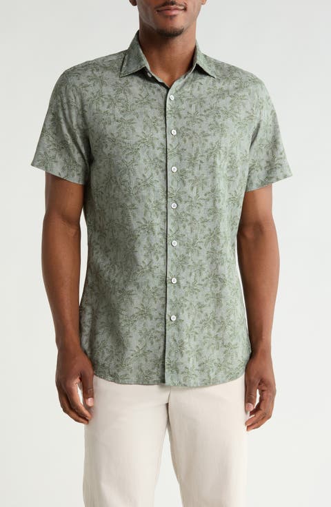 Brooklyn Short Sleeve Cotton & Line Blend Button-Up Shirt