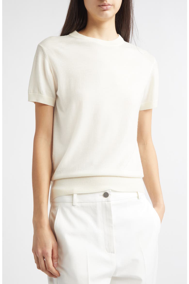 Enzo Short Sleeve Virgin Wool Sweater, Alternate, color, IVORY