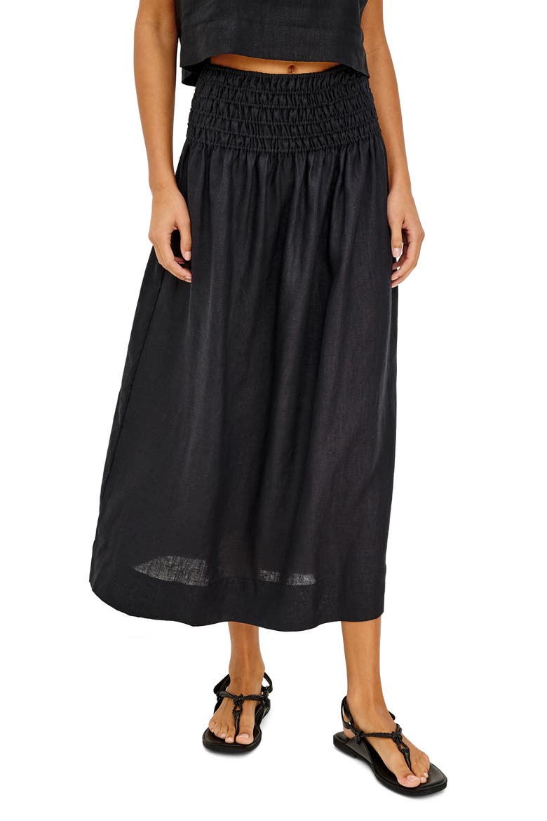 Alessa Smock Waist Linen Skirt, Main, color, BLACK LINEN