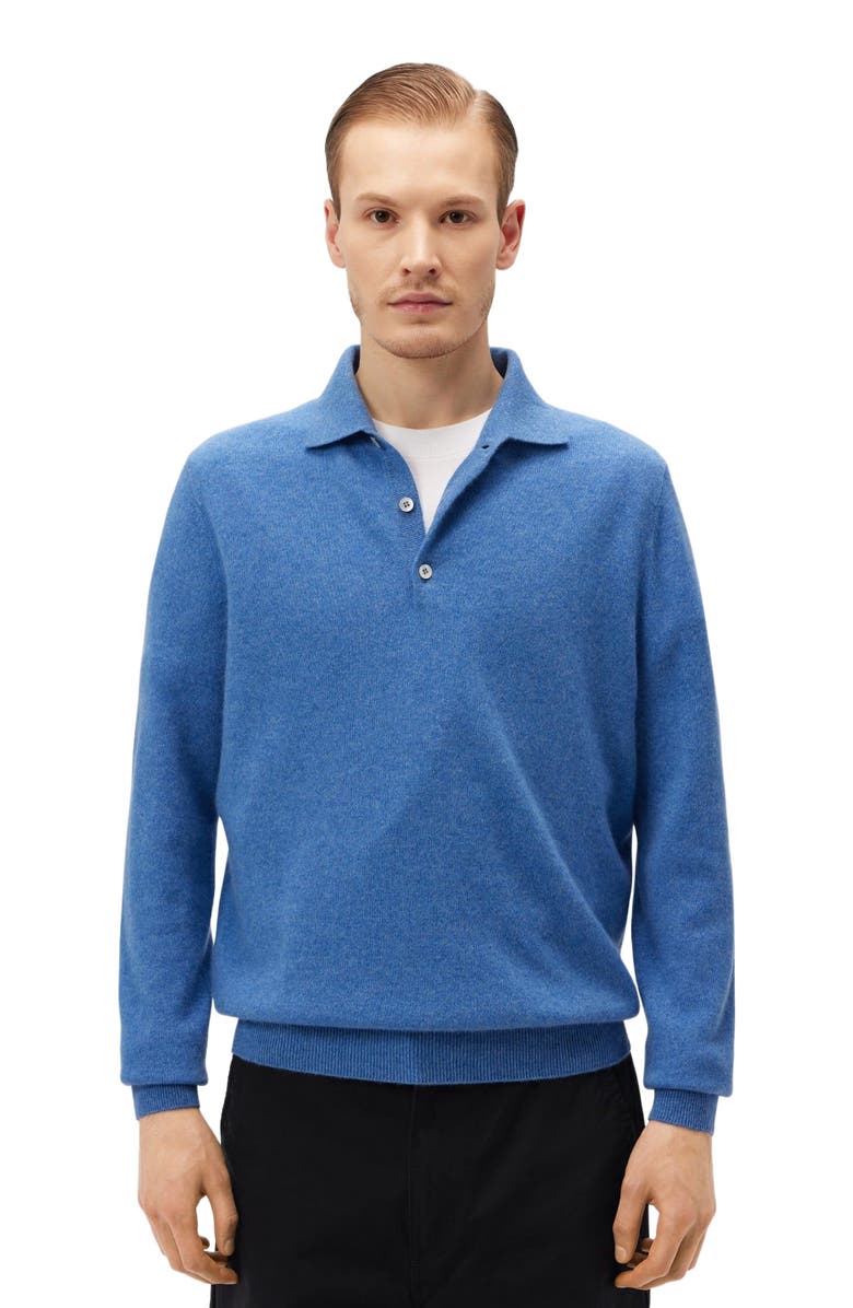 GOBI Mongolian Cashmere Essential Cashmere Polo Sweater, Main, color, Blue