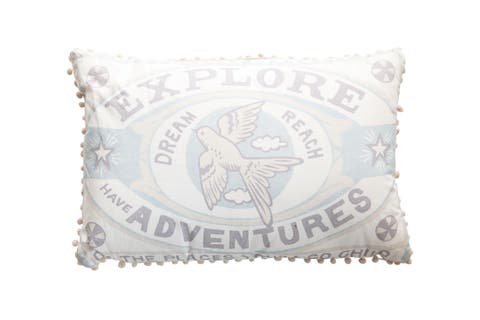 Lumbar Multi Color "Explore Have Adventures" Cotton Pillow