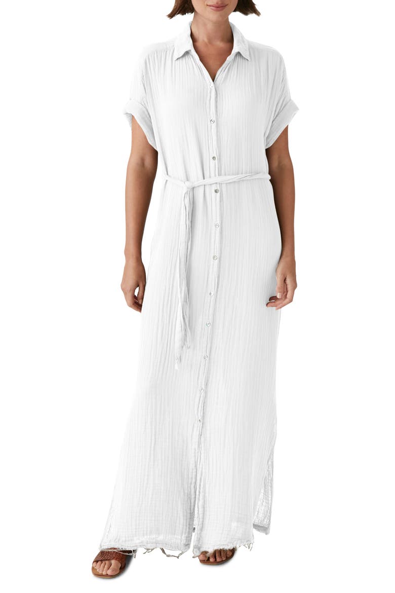Allen Tie Waist Maxi Shirtdress, Main, color, WHITE
