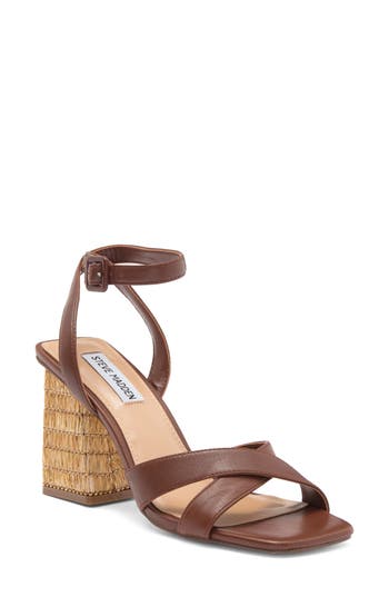 Steve Madden Renley Block Heel Ankle Strap Sandal In Brown Leather