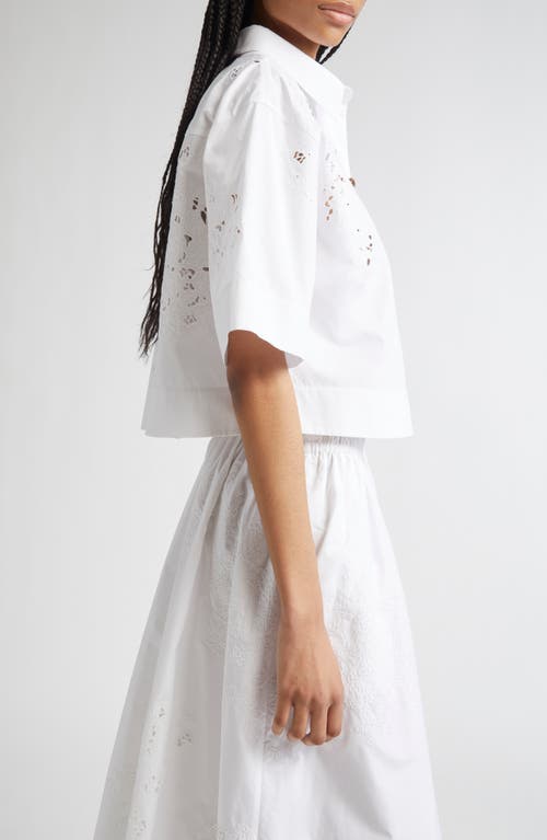 Lafayette 148 New York Eyelet Organic Cotton Poplin Crop Button-up Shirt In White