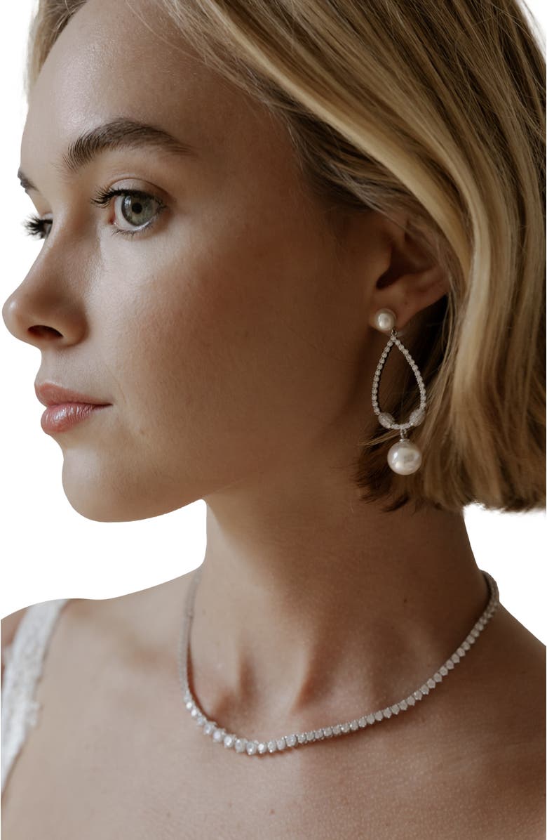 Untamed Petals Muse Pearl Drop Earrings, Alternate, color, Silver