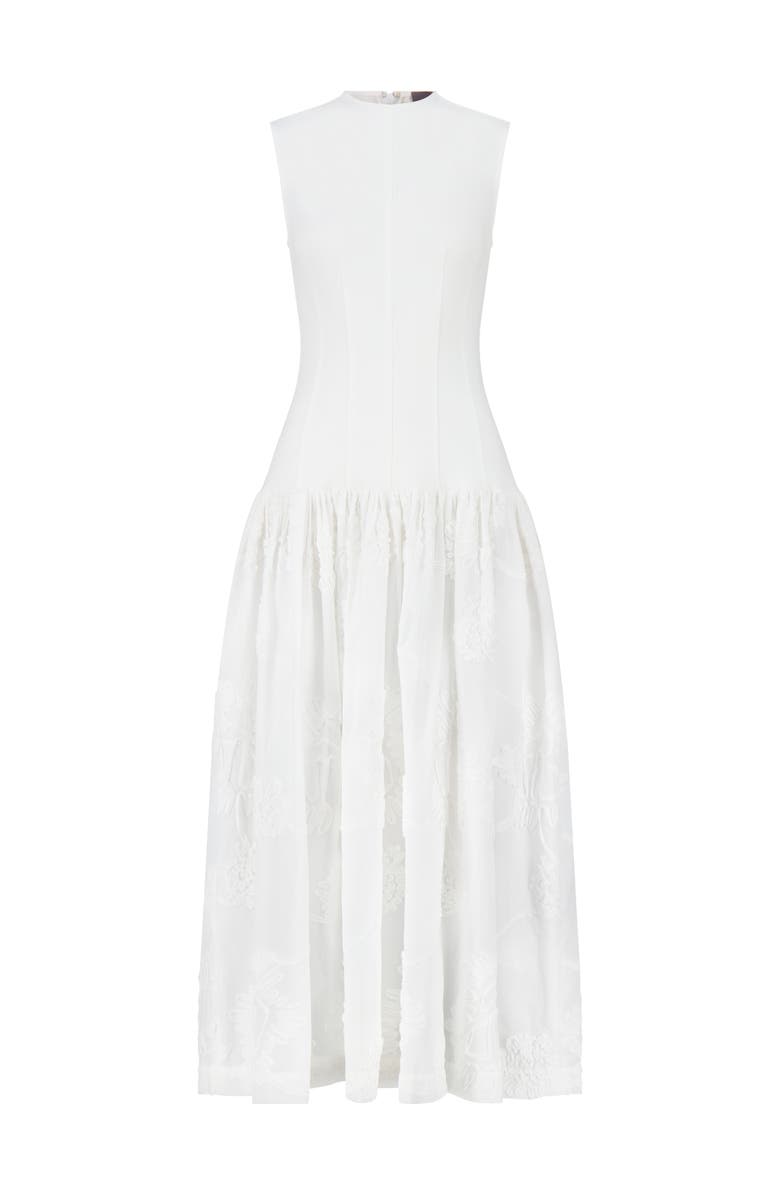 Lela Rose Ribbon Embroidered Cotton Combo Dress, Main, color, White