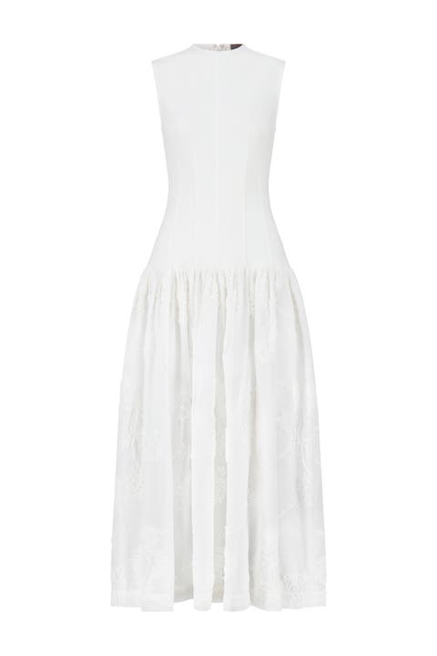 Ribbon Embroidered Cotton Combo Dress