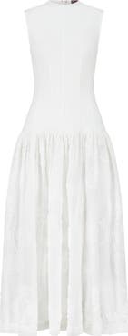 Lela Rose Ribbon Embroidered Cotton Combo Dress