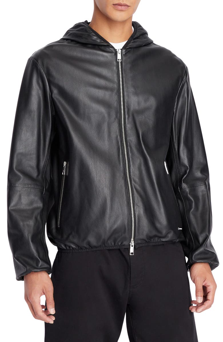 Armani Exchange Hooded Leather Jacket, Main, color,