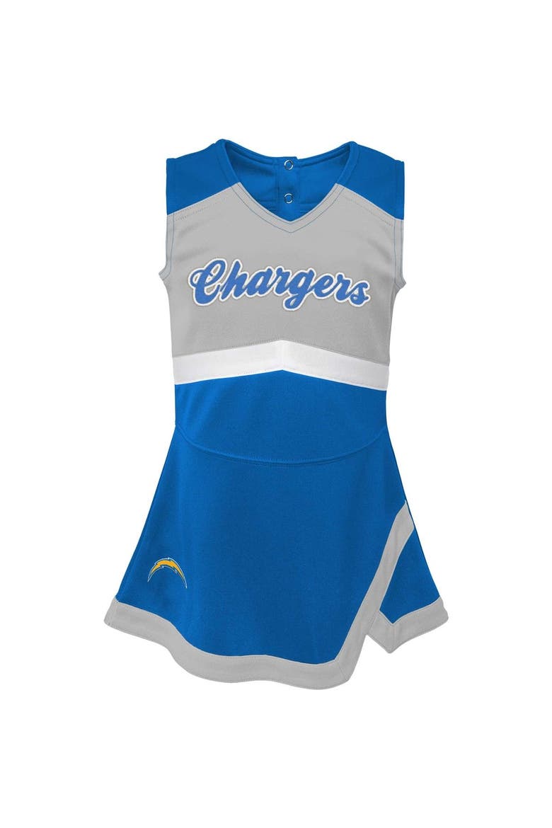 Girls Infant Powder Blue Los Angeles Chargers Cheer Captain Jumper Dress, Alternate, color, Powder Blue