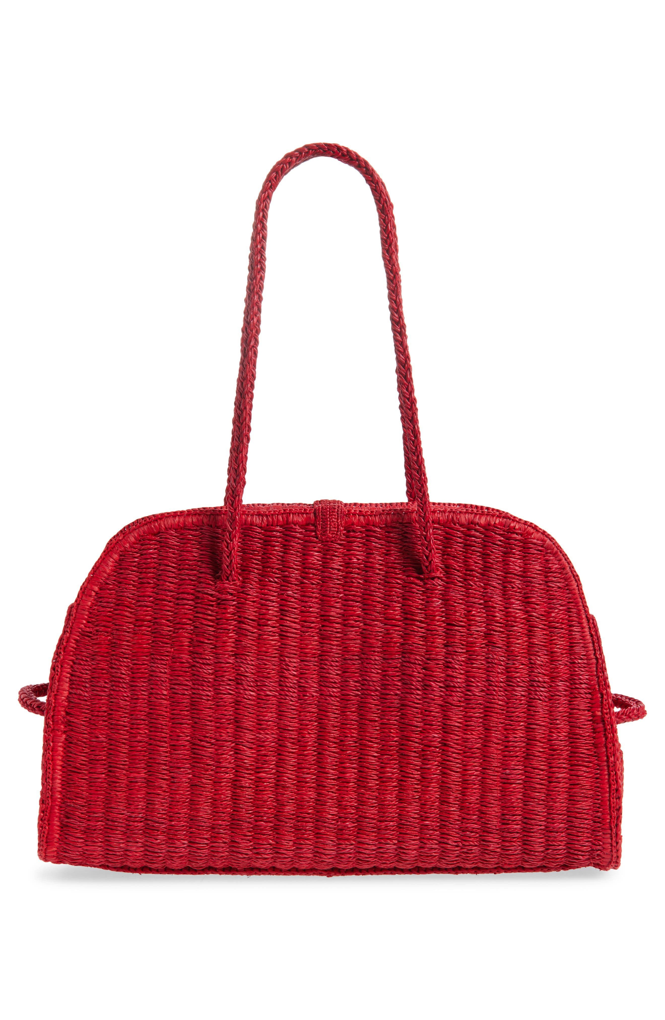 Jacquemus Le Turismo Raffia Bowling Bag, Alternate, color, Red 470