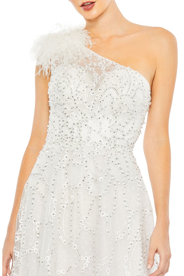 Beaded One-Shoulder A-Line Gown, Alternate, color, IVORY