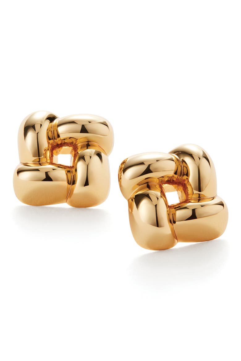 Small Woven Square Earrings, Main, color, HIGH POLISH GOLD
