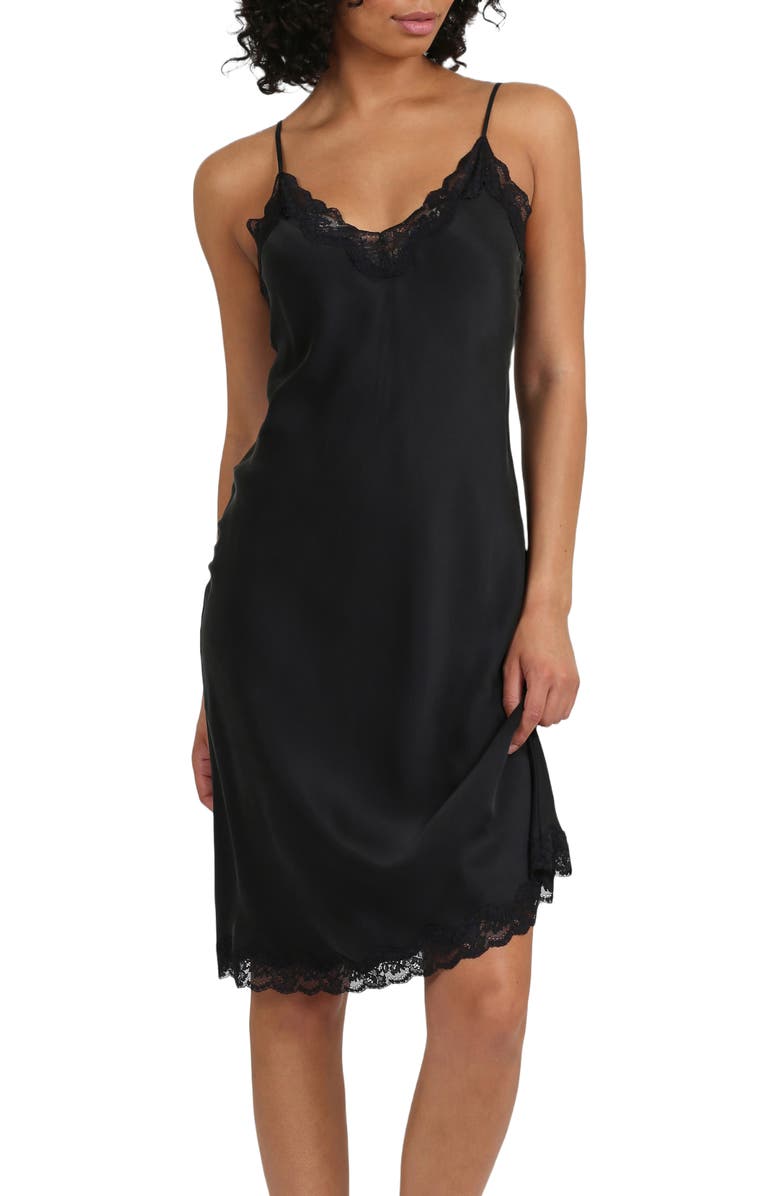 Papinelle Camille Lace Trim Silk Nightgown, Alternate, color,