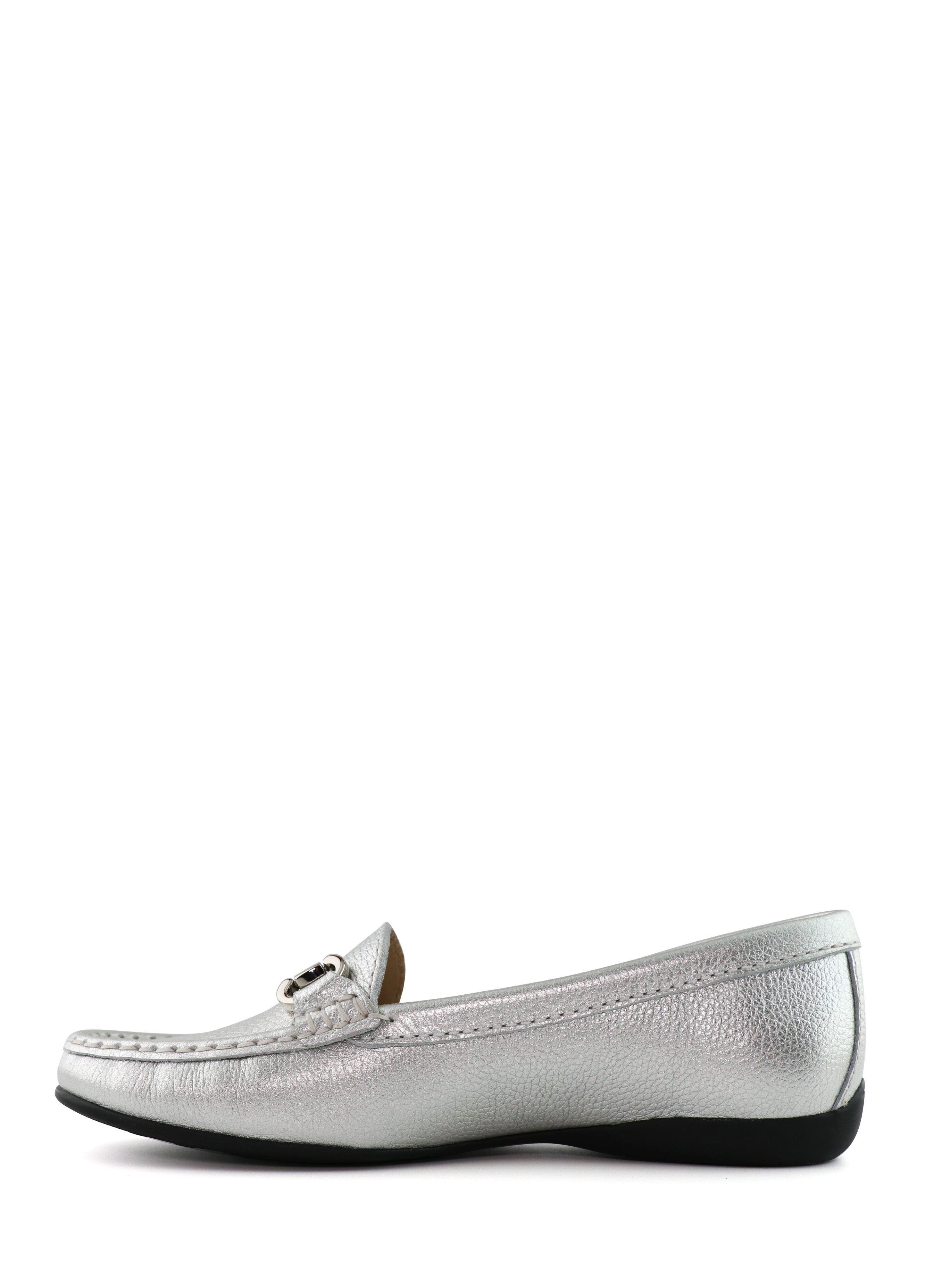 Carter Road Slip On Leather Buckle Loafer, Alternate, color, Silver Grainy Napa