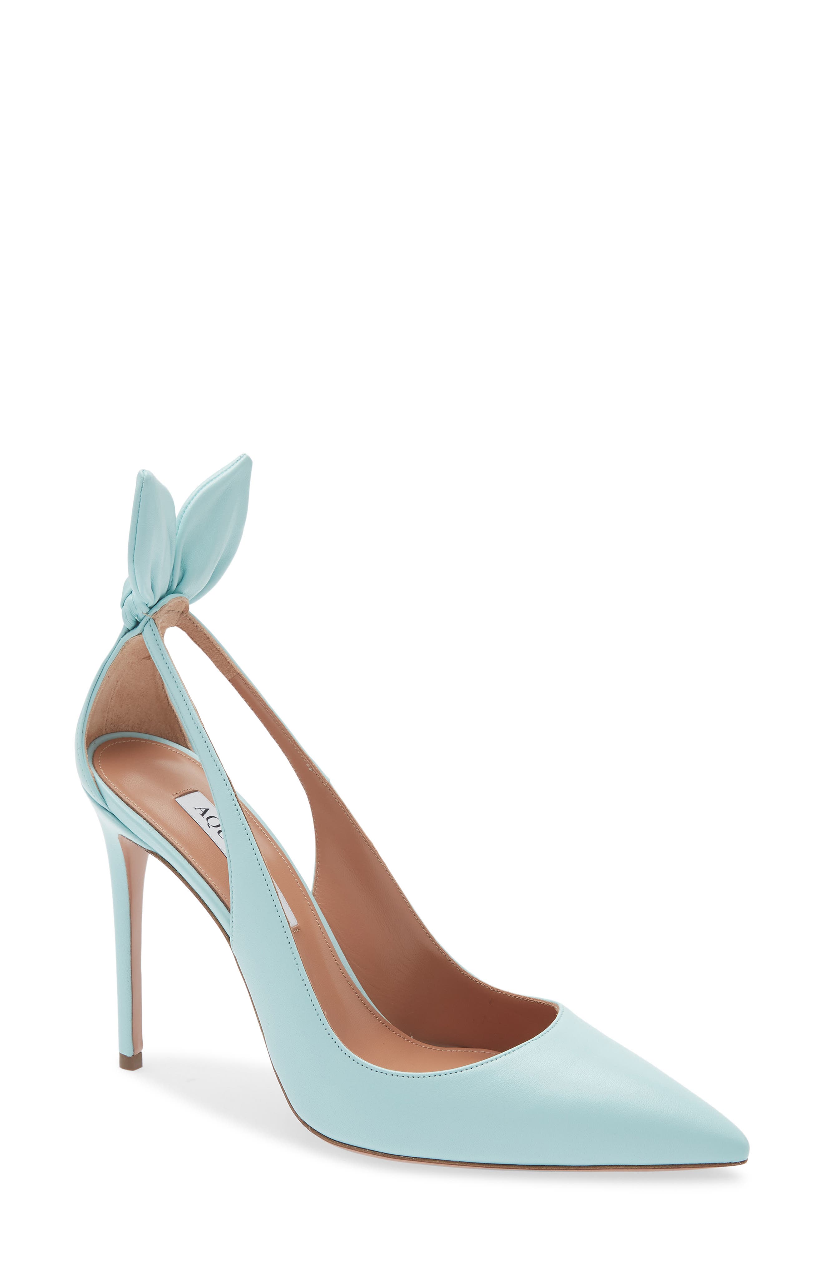 Aquazzura Bow Tie Pointed Toe Pump, Main, color, Seabreeze