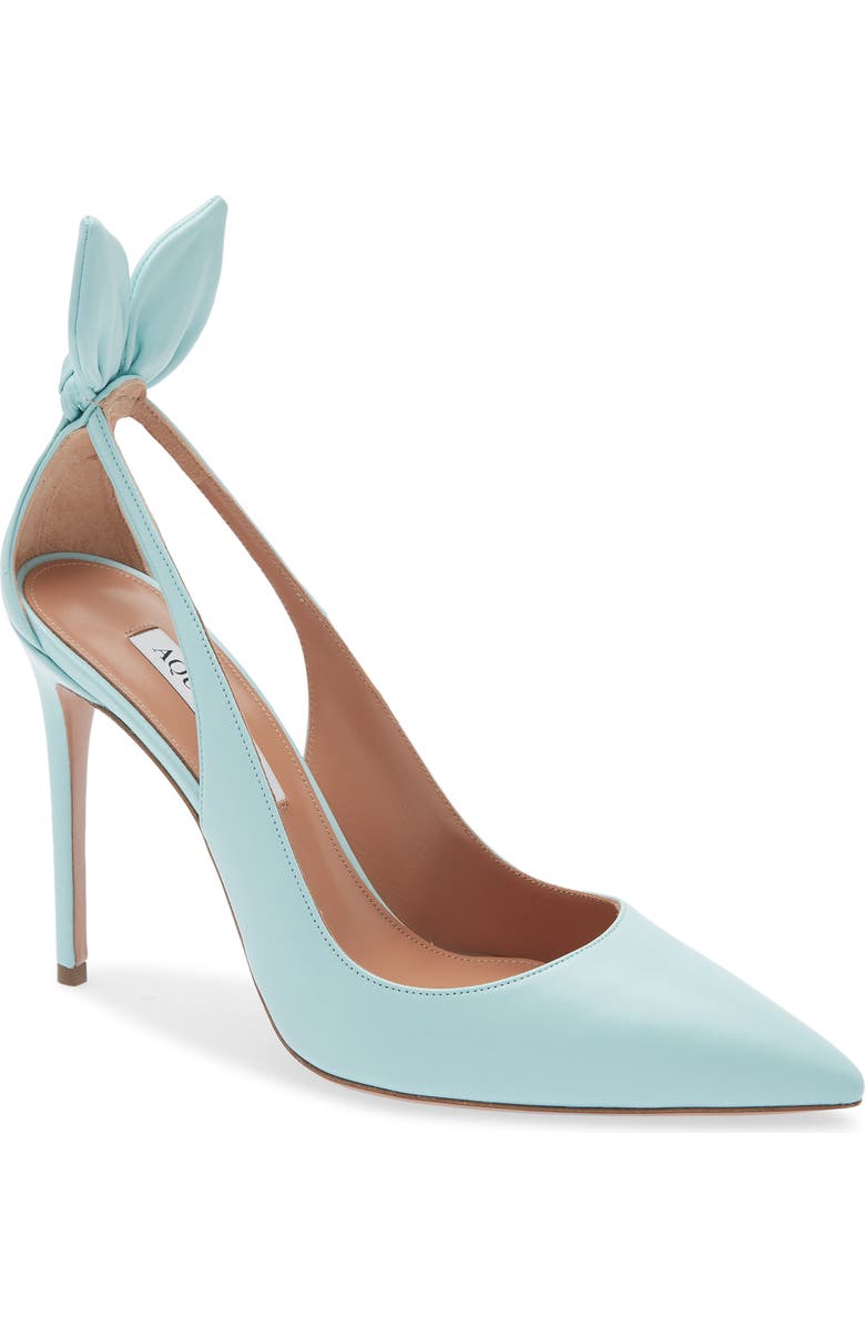 Aquazzura Bow Tie Pointed Toe Pump, Main, color, Seabreeze