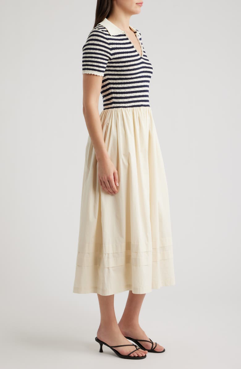 ZOE AND CLAIRE Hybrid Stripe Pointelle Rib & Woven Dress, Alternate, color, Cream