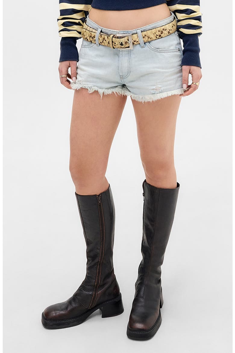 Minnie Distressed Denim Cutoff Shorts, Main, color, BLEACH
