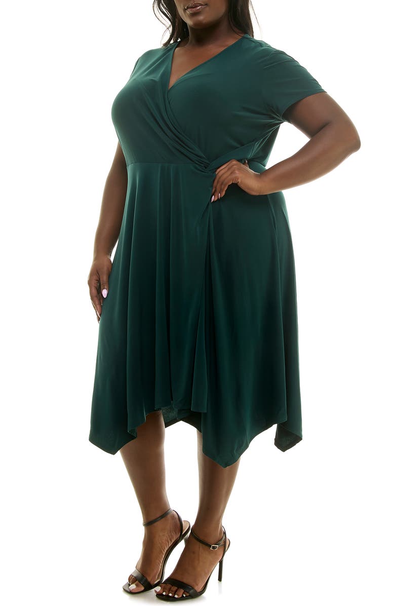 Nina Leonard Handkerchief Hem Dress, Alternate, color, Hunter