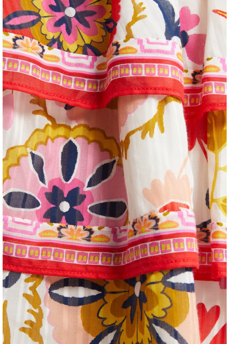Marla Mixed Print Tiered Cotton Blend Miniskirt, Alternate, color, WHITE MAYA COMBO