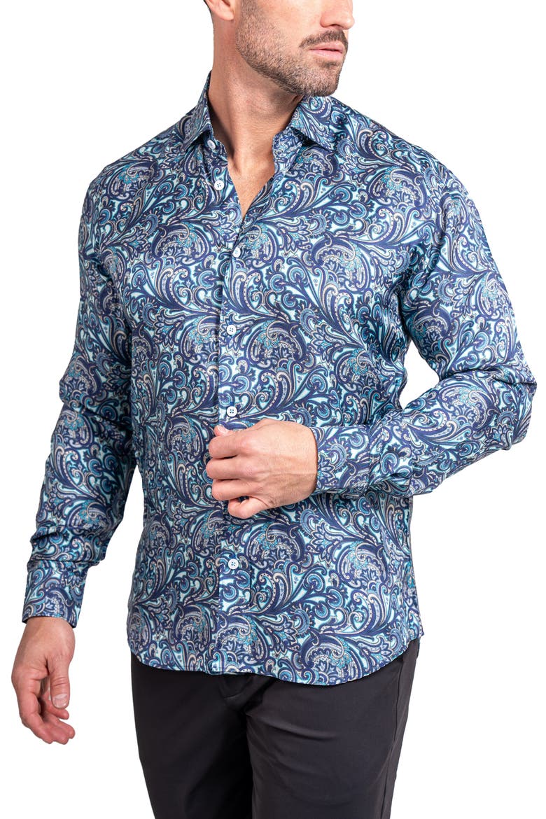 Fibonacci Ascension 0219 Paisley Contemporary Fit Button-Up Shirt, Alternate, color, BLUE