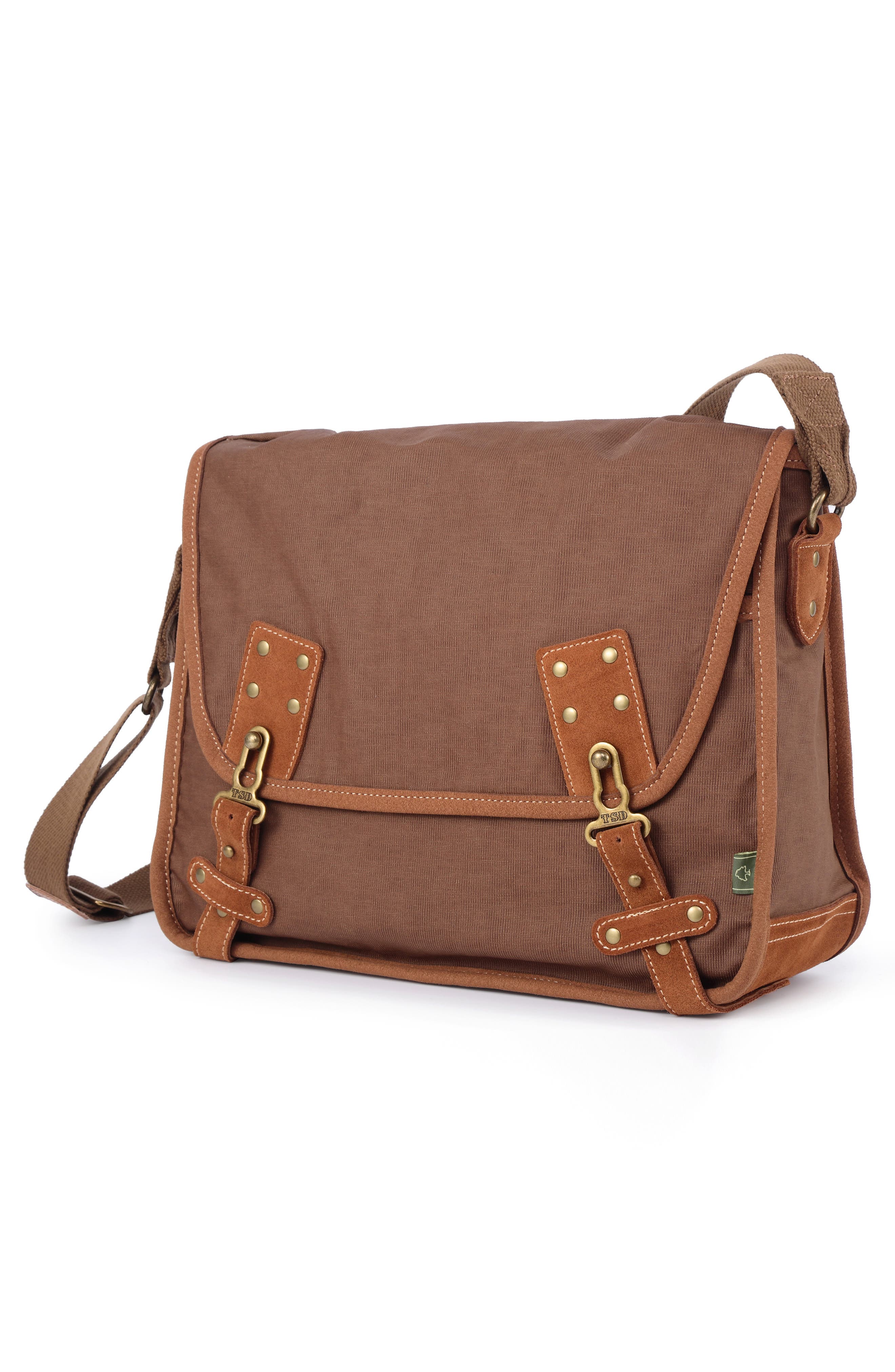 THE SAME DIRECTION Dolphin Studded Messenger Bag, Alternate, color, Coffee