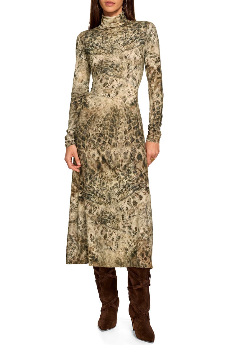 Valerie Turtleneck Midi Dress, Main, color, BONE PYTHON
