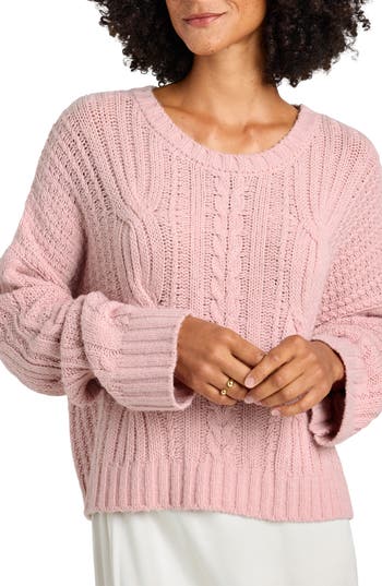 Splendid Cecilia Mixed Stitch Crewneck Sweater In Cotton Candy