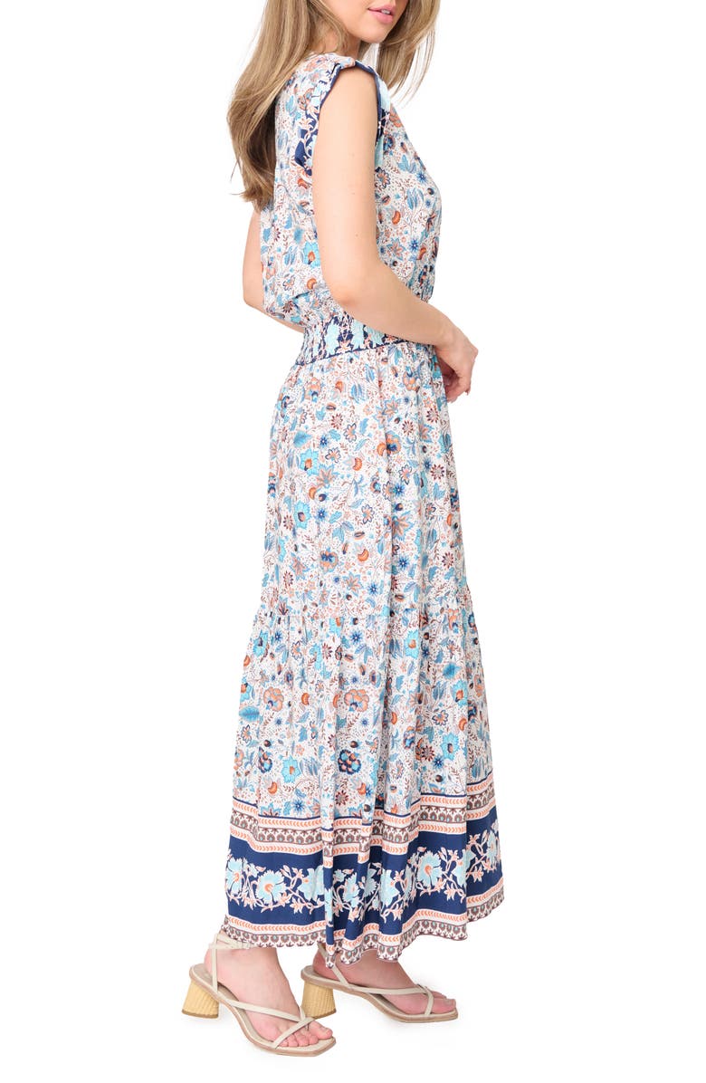 GIBSONLOOK Bohemian Floral Smocked Waist Dress, Alternate, color, Denim Combo