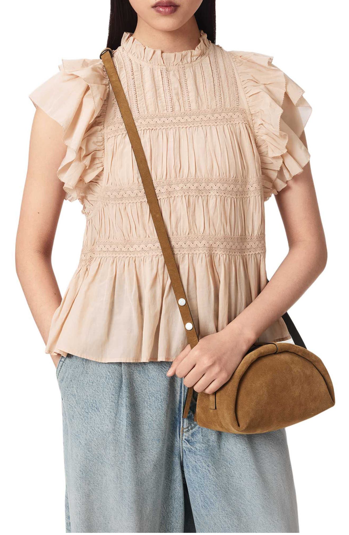 Rosalie Arc Suede Crossbody Bag, Alternate, color, WARM OLIVE BROWN