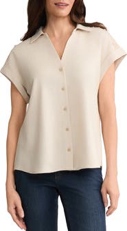 Jones New York Lace Detail Linen Blend Button-Up Shirt