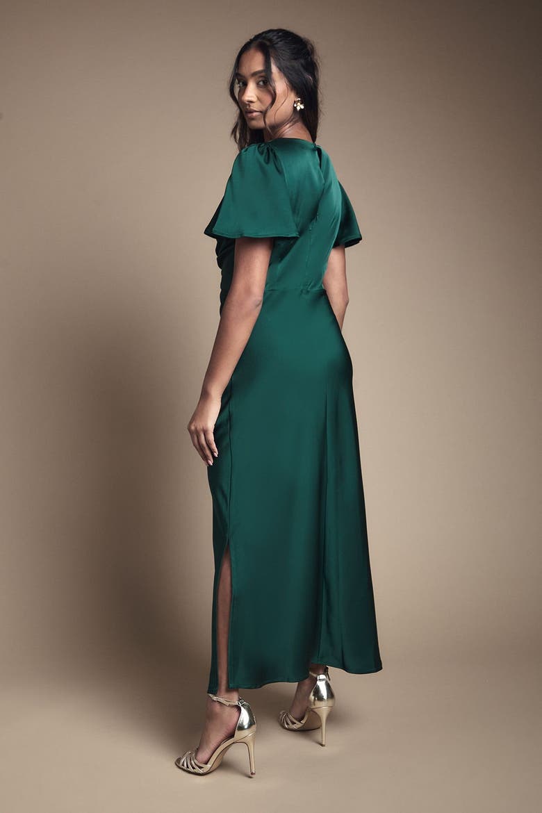 Satin Midi Bridesmaid Dress, Alternate, color, Emerald