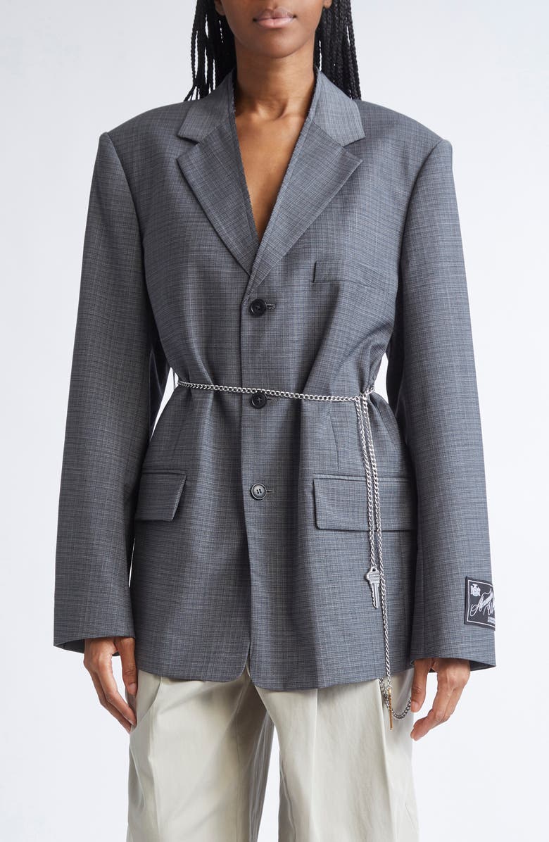 Alexander Wang Chain Embellished Melangé Raw Edge Wool Blend Blazer, Main, color, 