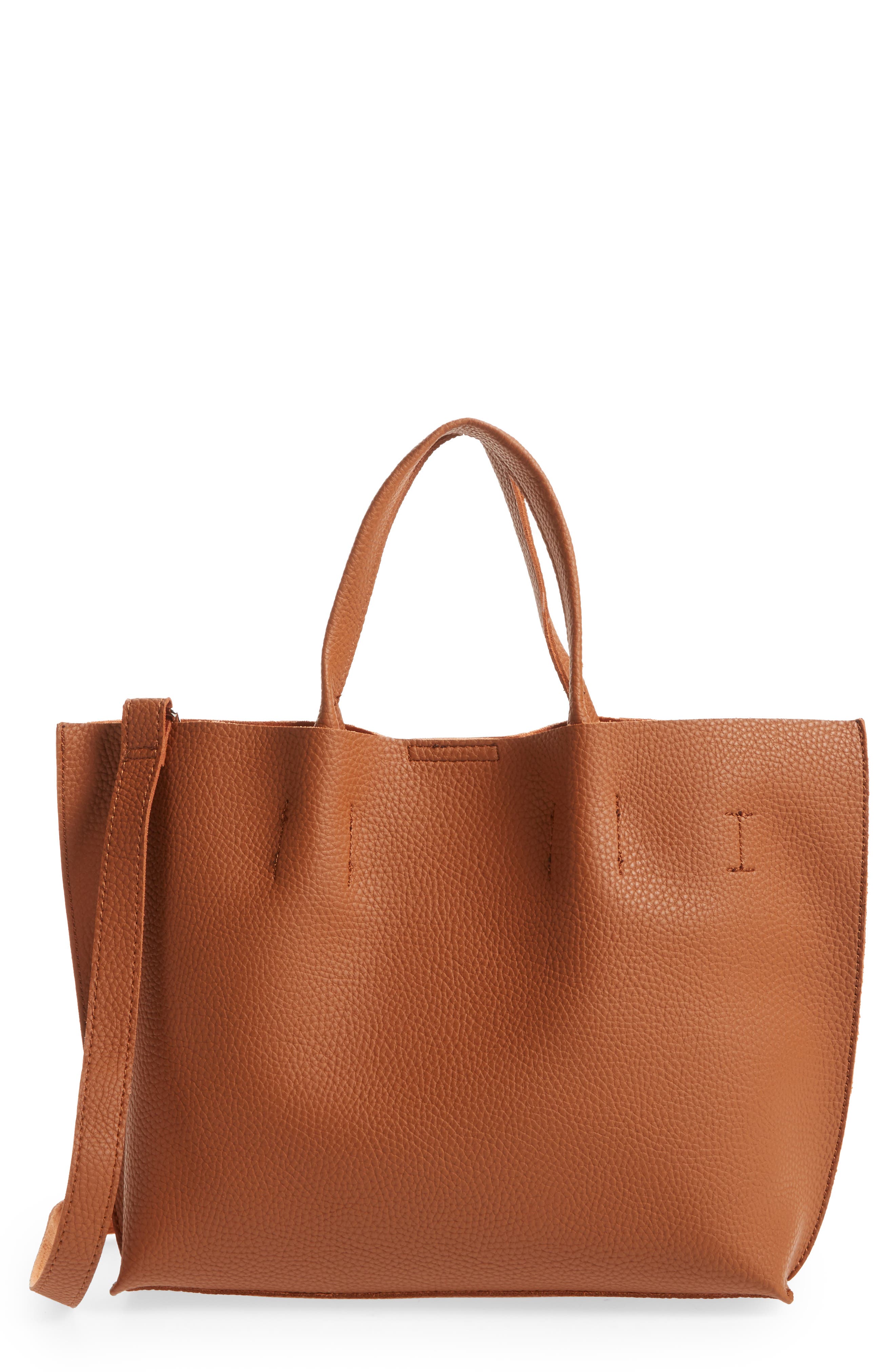 Faux Leather Crossbody Mini Tote & Wristlet, Main, color, BROWN