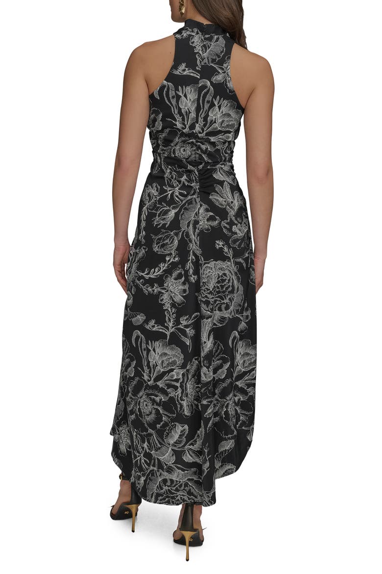 Floral Asymmetric Hem Maxi Dress, Alternate, color, BLACK/ CREAM