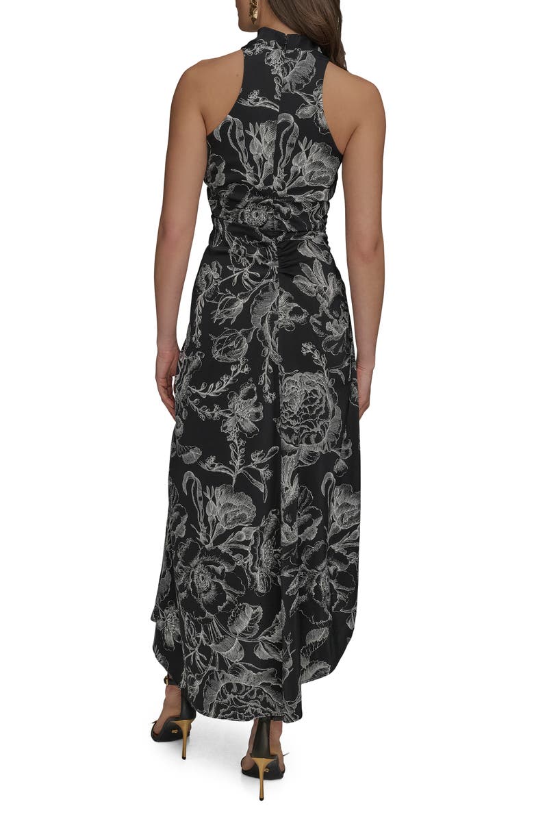 Donna Karan New York Floral Asymmetric Hem Maxi Dress, Alternate, color, Black/ Cream